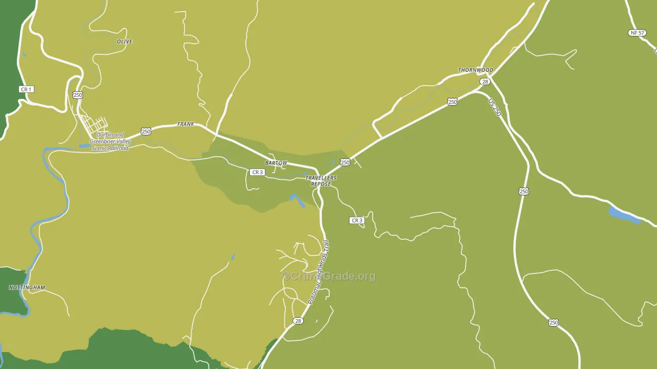 Bartow, WV Map of Vehicle Theft Rates