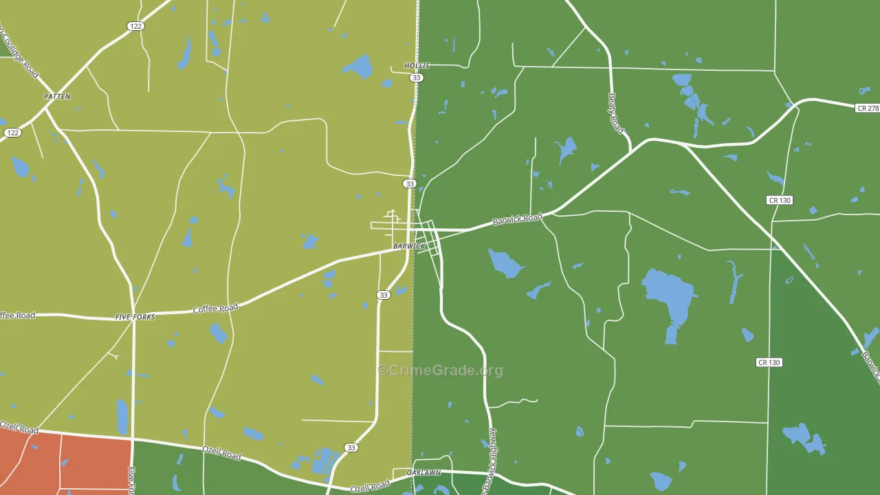 Barwick, GA Map of Vehicle Theft Rates