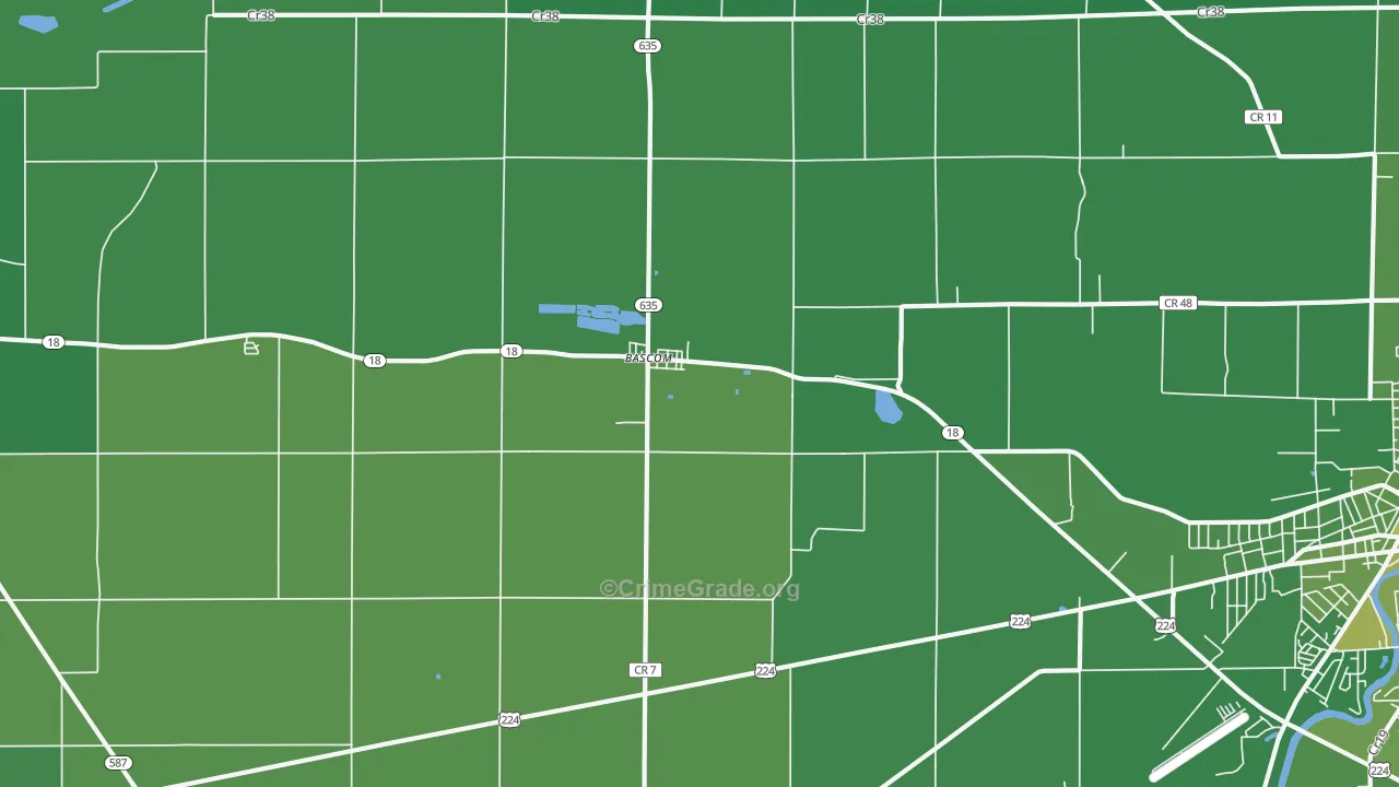 Bascom, OH Map of Vehicle Theft Rates