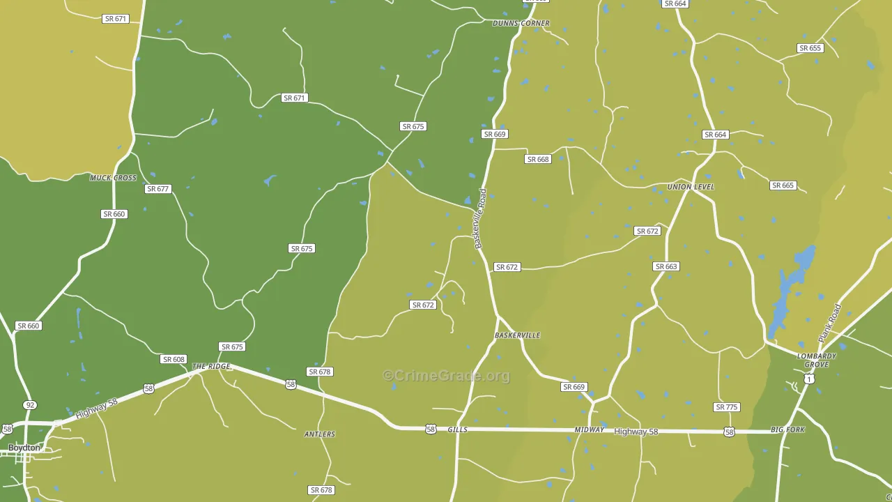 Baskerville, VA Map of Vehicle Theft Rates
