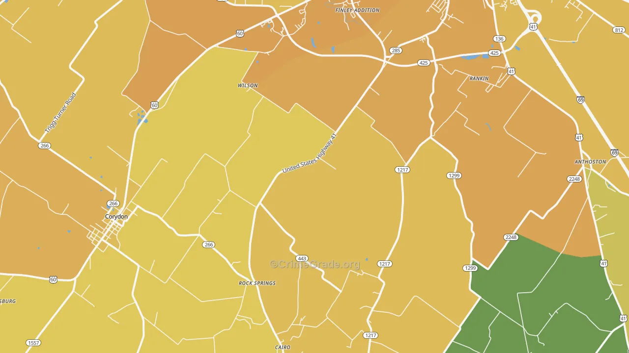 Baskett, KY Map of Vehicle Theft Rates