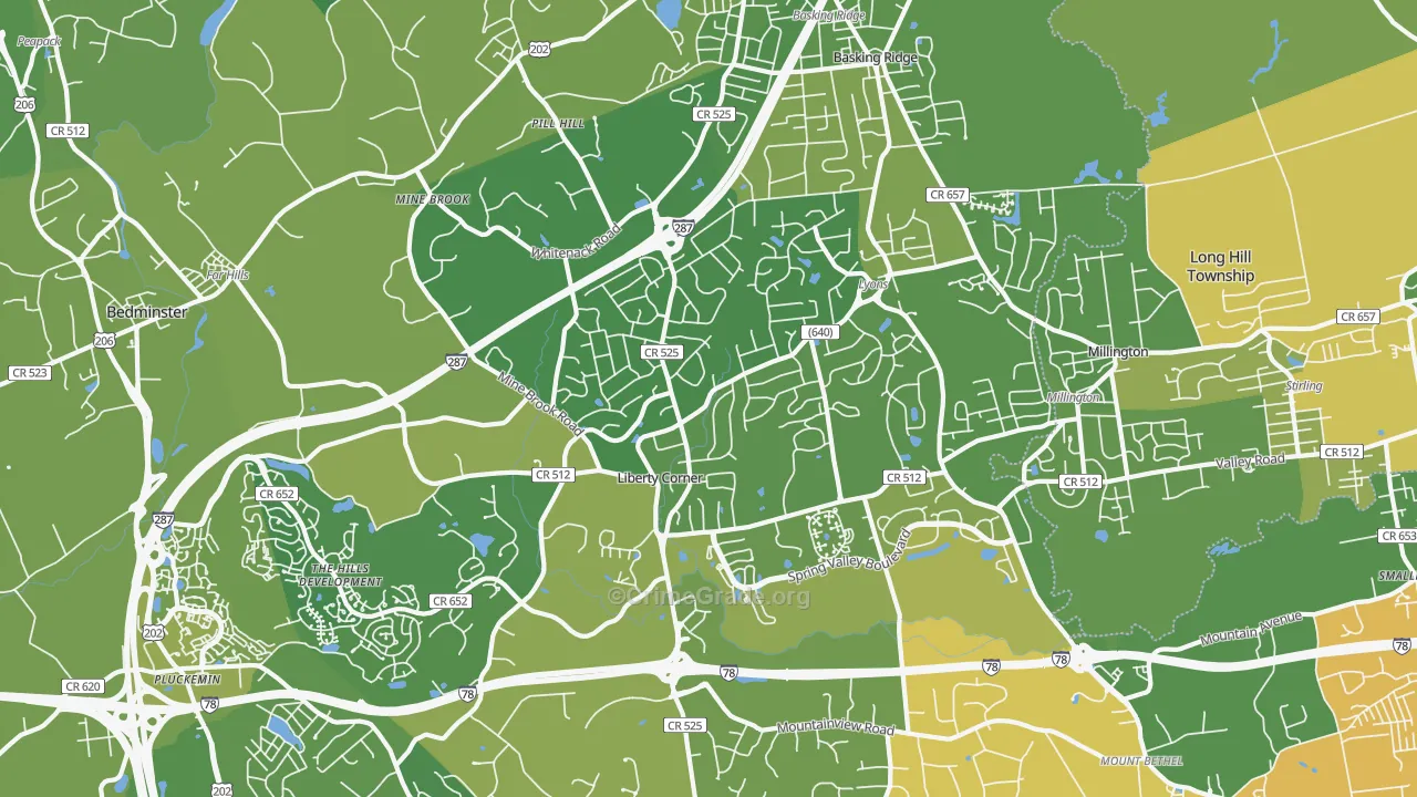 Basking Ridge, NJ Map of Vehicle Theft Rates