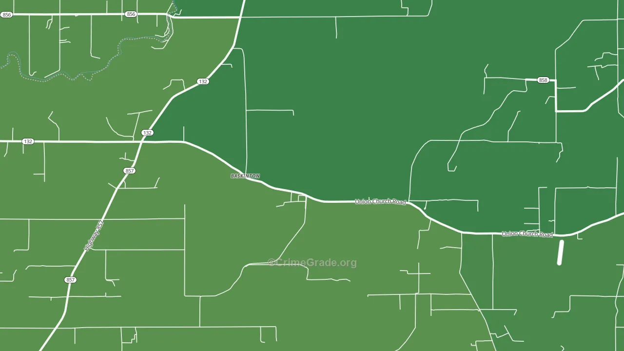 Baskinton, LA Map of Vehicle Theft Rates