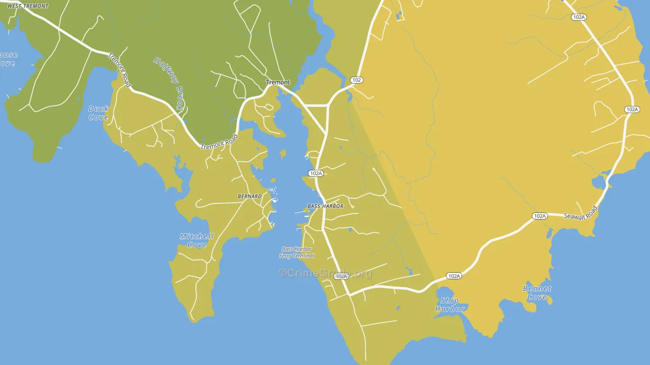Bass Harbor, ME Map of Vehicle Theft Rates