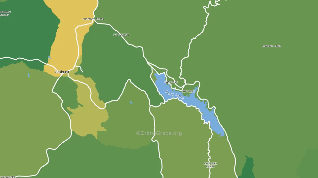 Bass Lake, CA Map of Vehicle Theft Rates