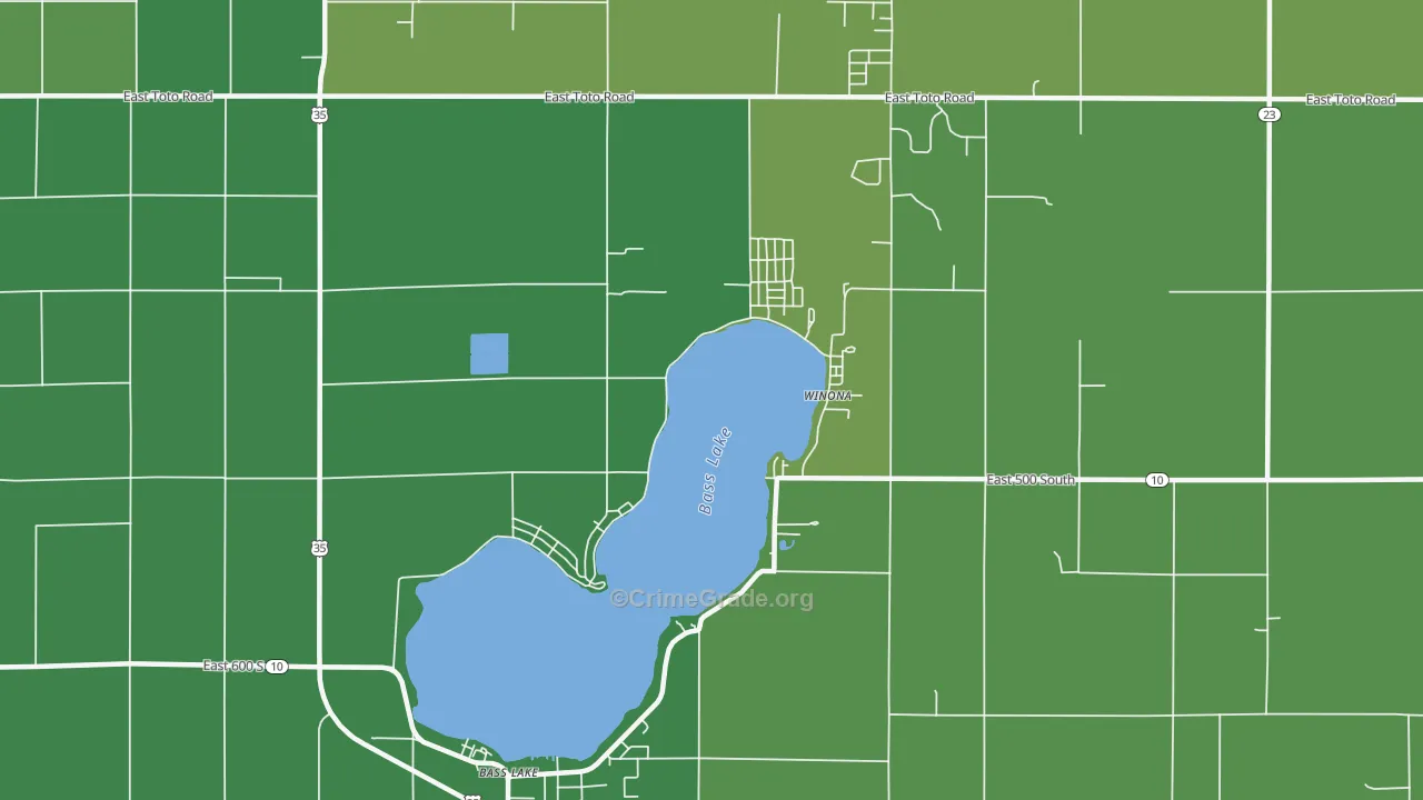 Bass Lake, IN Map of Vehicle Theft Rates