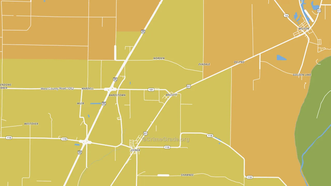 Bassett, AR Map of Vehicle Theft Rates