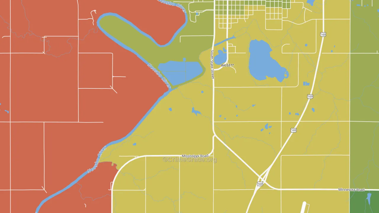 Bassett, KS Map of Vehicle Theft Rates