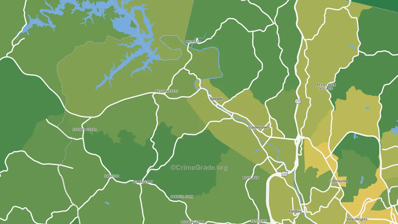 Bassett, VA Map of Vehicle Theft Rates