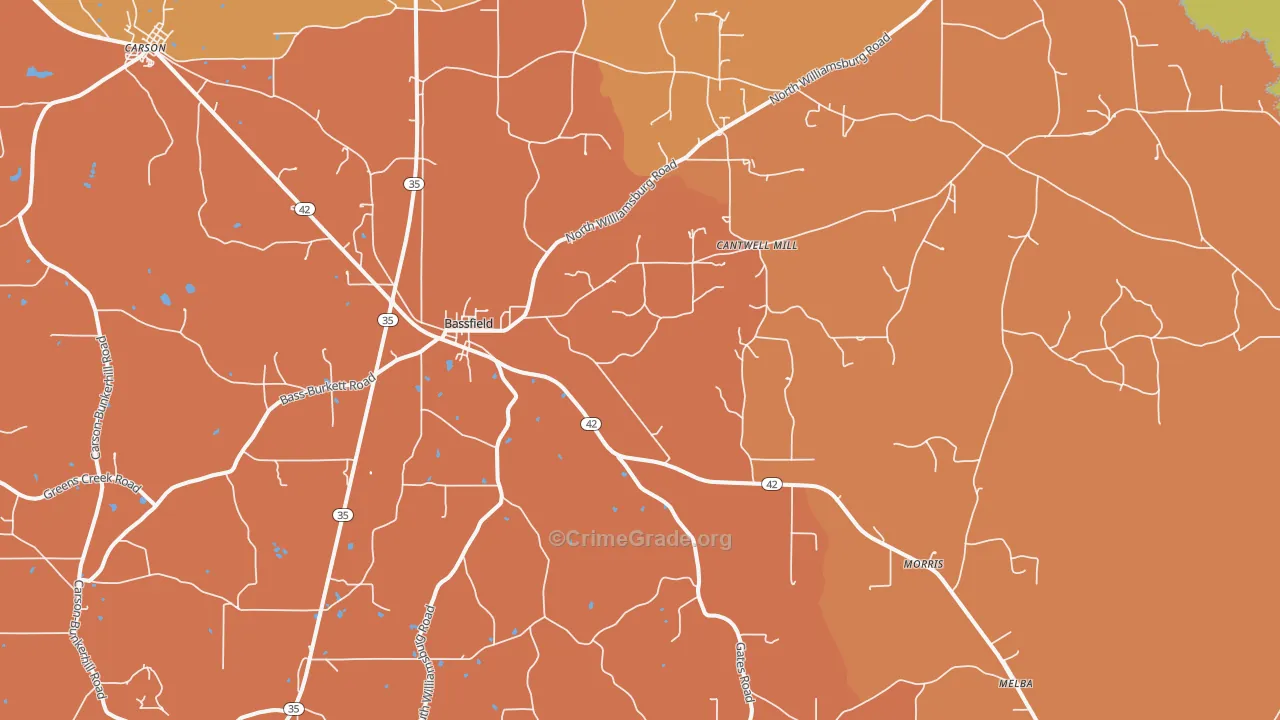 Bassfield, MS Map of Vehicle Theft Rates