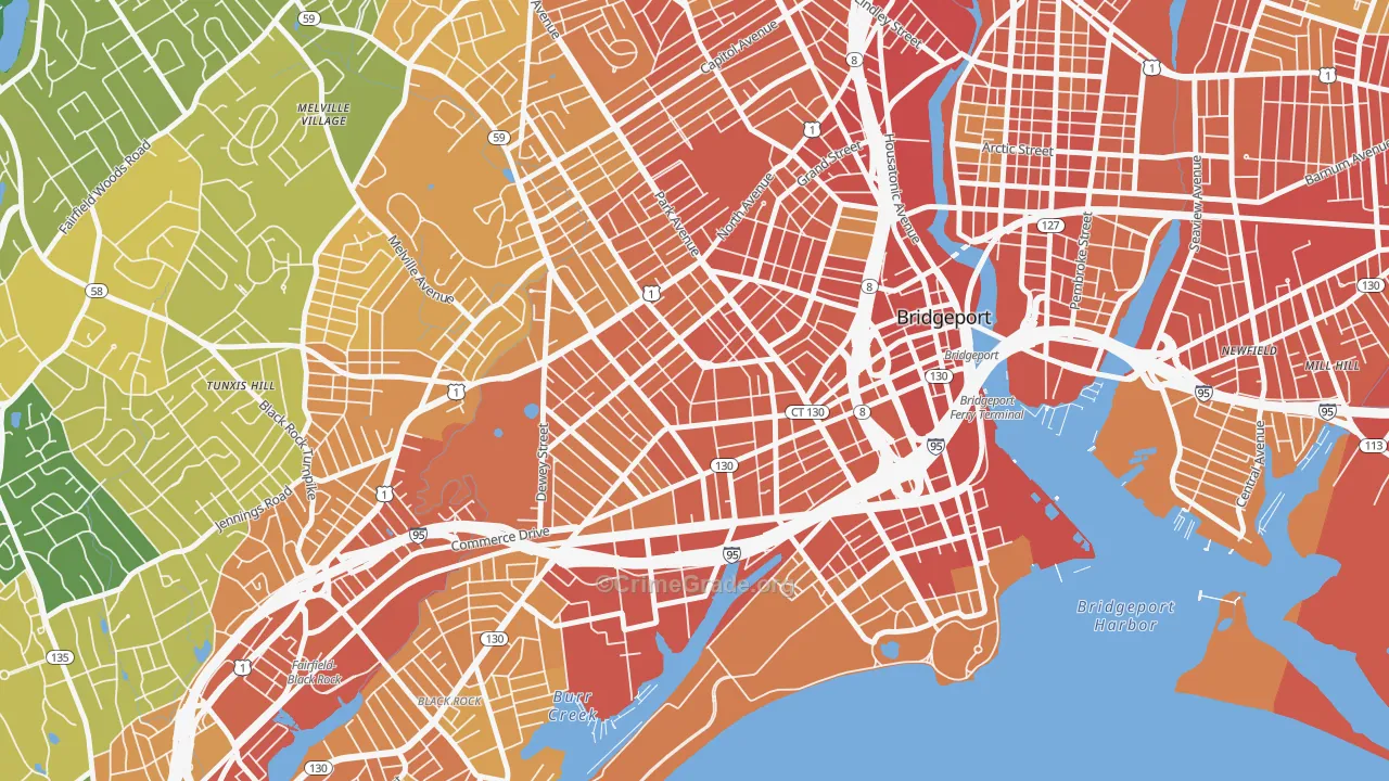 Bassickville Historic District, Bridgeport, CT Map of Vehicle Theft Rates