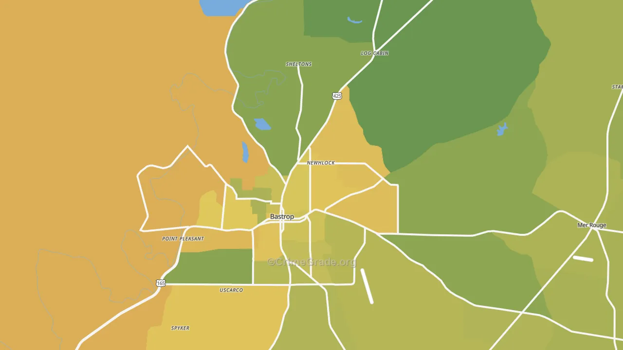 Bastrop, LA Map of Vehicle Theft Rates