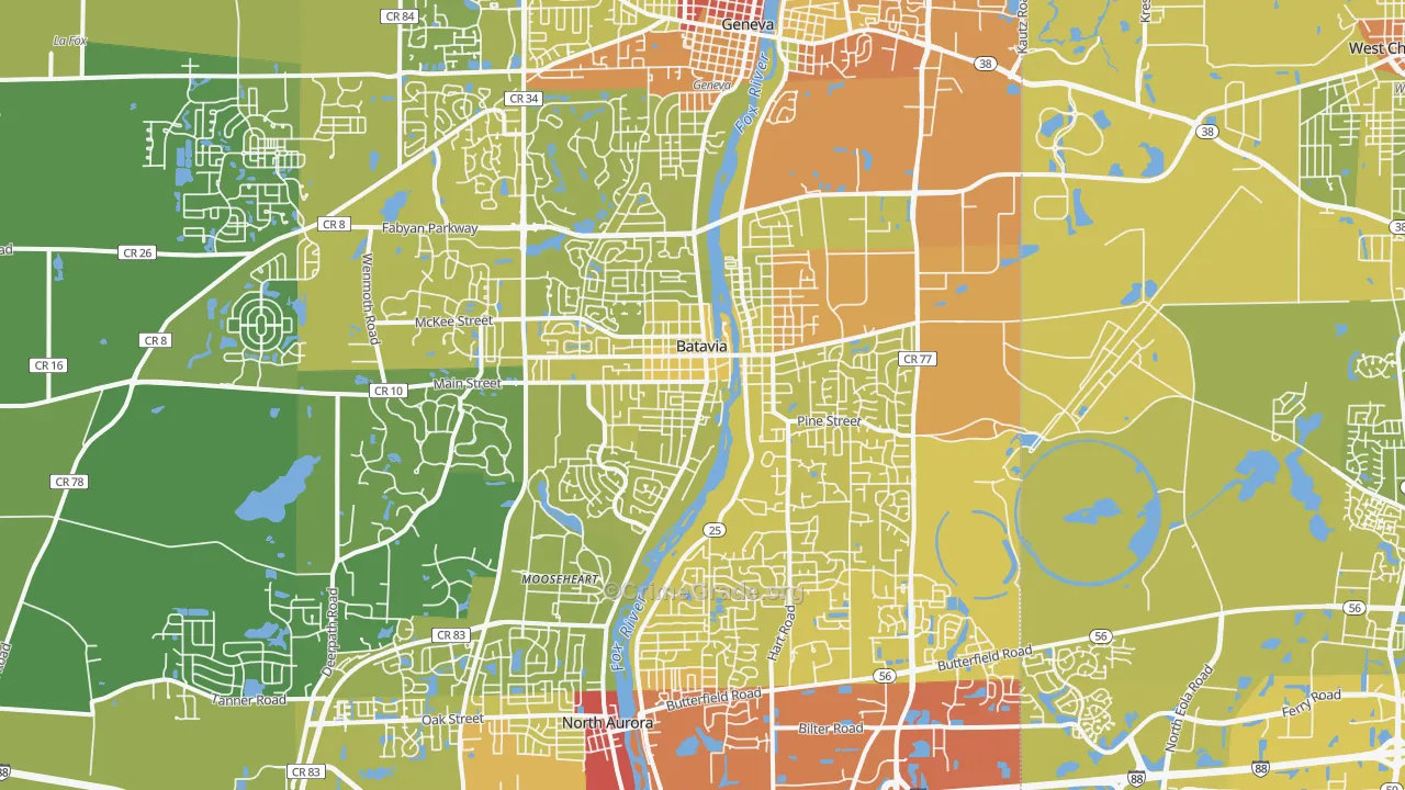 Batavia, IL Map of Vehicle Theft Rates