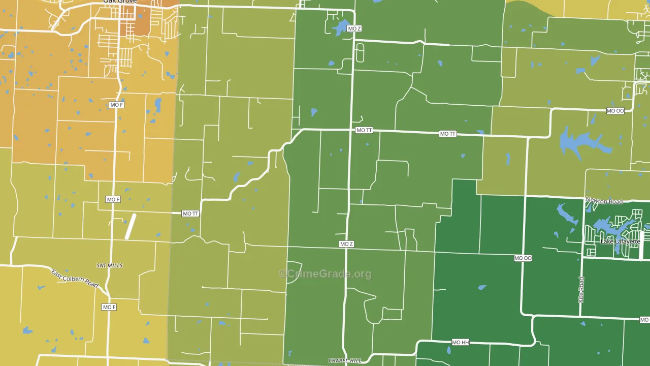 Bates City, MO Map of Vehicle Theft Rates