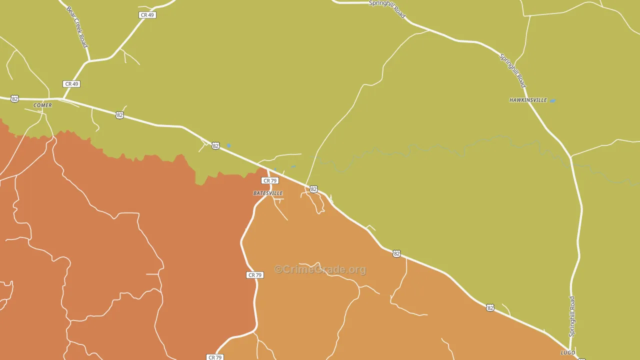Batesville, AL Map of Vehicle Theft Rates