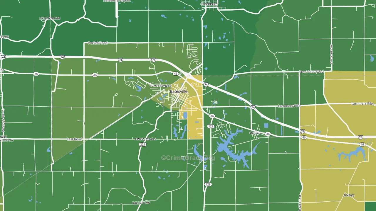 Batesville, IN Map of Vehicle Theft Rates