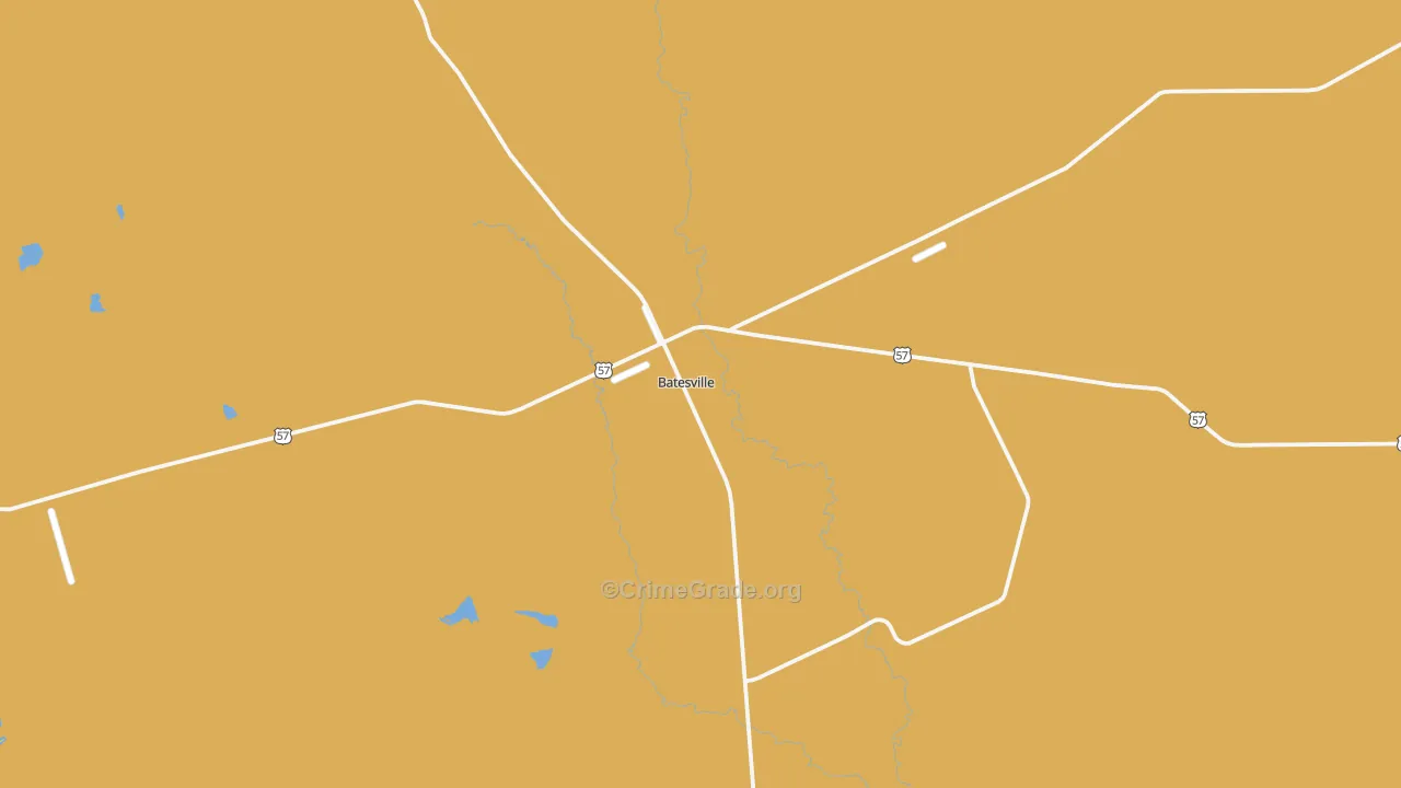 Batesville, TX Map of Vehicle Theft Rates