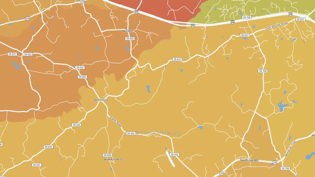 Batesville, VA Map of Vehicle Theft Rates