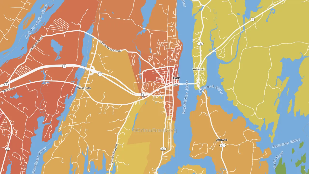 Bath, ME Map of Vehicle Theft Rates
