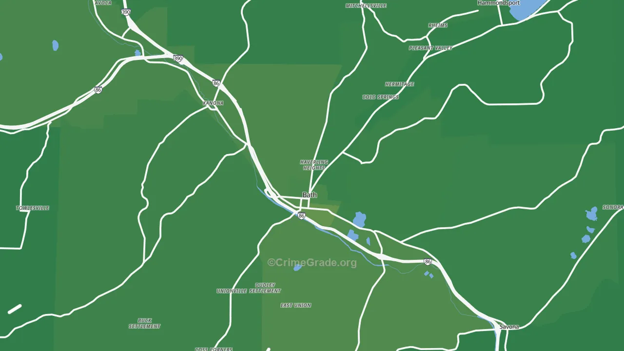 Bath, NY Map of Vehicle Theft Rates