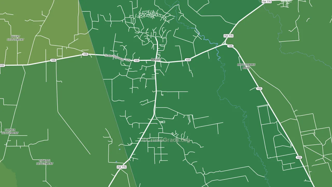 Batson, TX Map of Vehicle Theft Rates