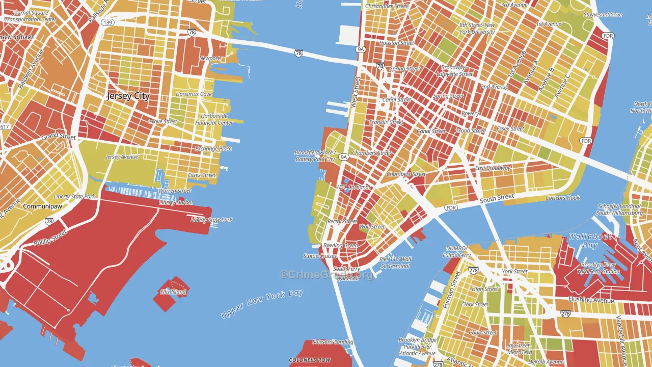 Battery Park, Manhattan, NY Map of Vehicle Theft Rates