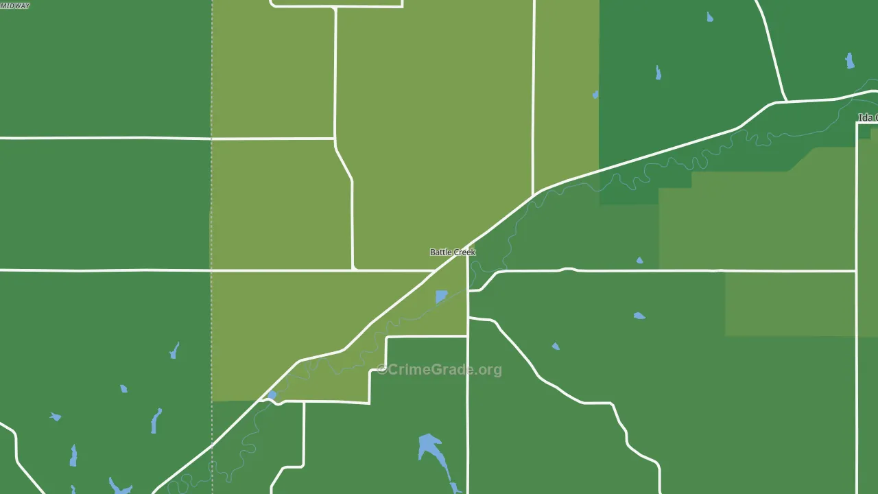 Battle Creek, IA Map of Vehicle Theft Rates