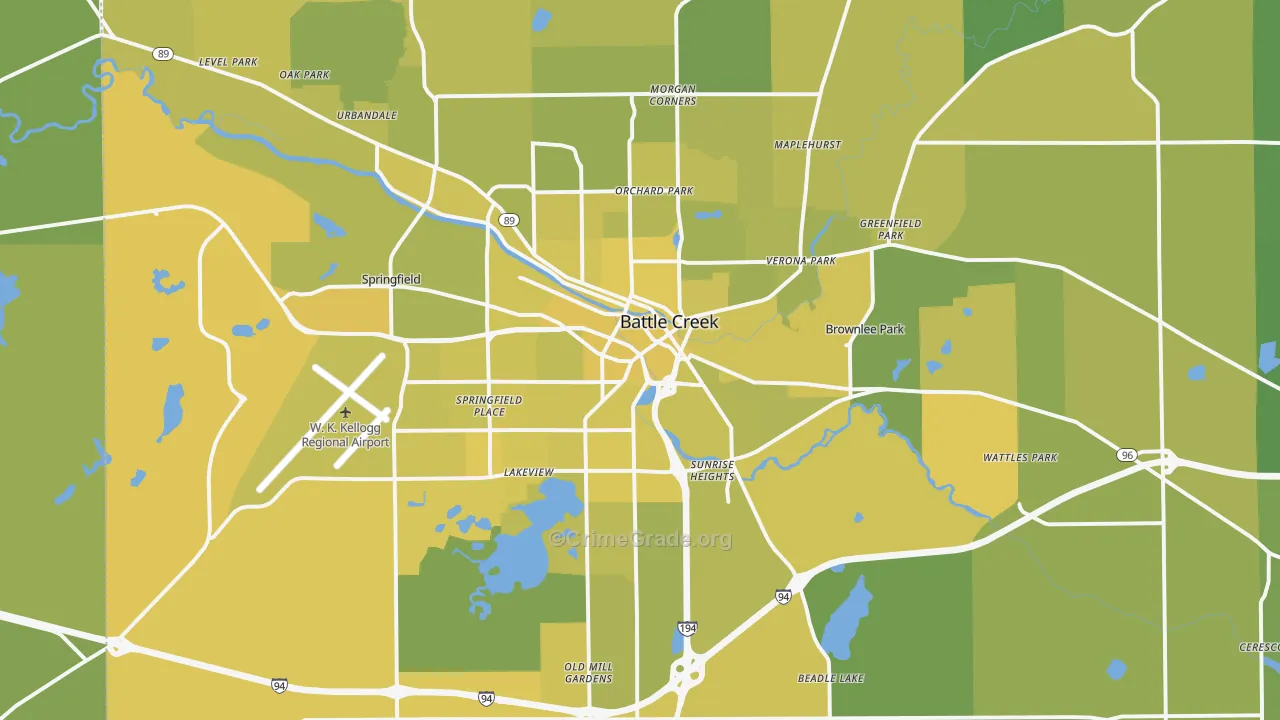 Battle Creek, MI Map of Vehicle Theft Rates