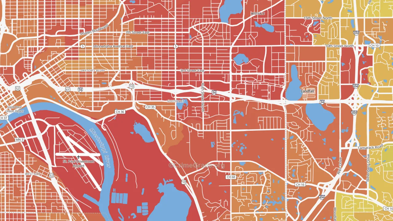 Battle Creek, St. Paul, MN Map of Vehicle Theft Rates