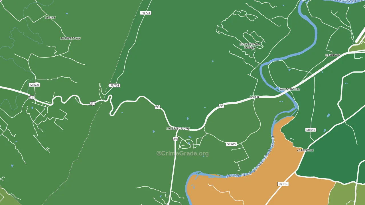 Battle Creek, VA Map of Vehicle Theft Rates