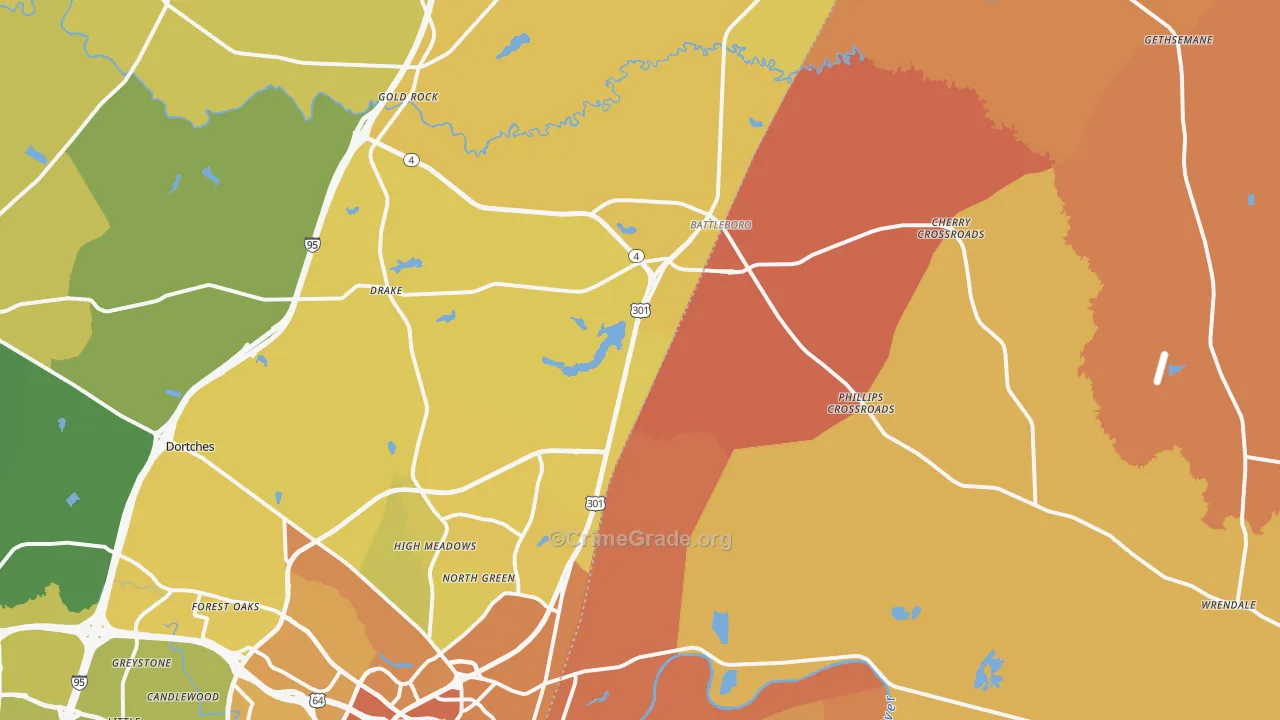 Battleboro, NC Map of Vehicle Theft Rates
