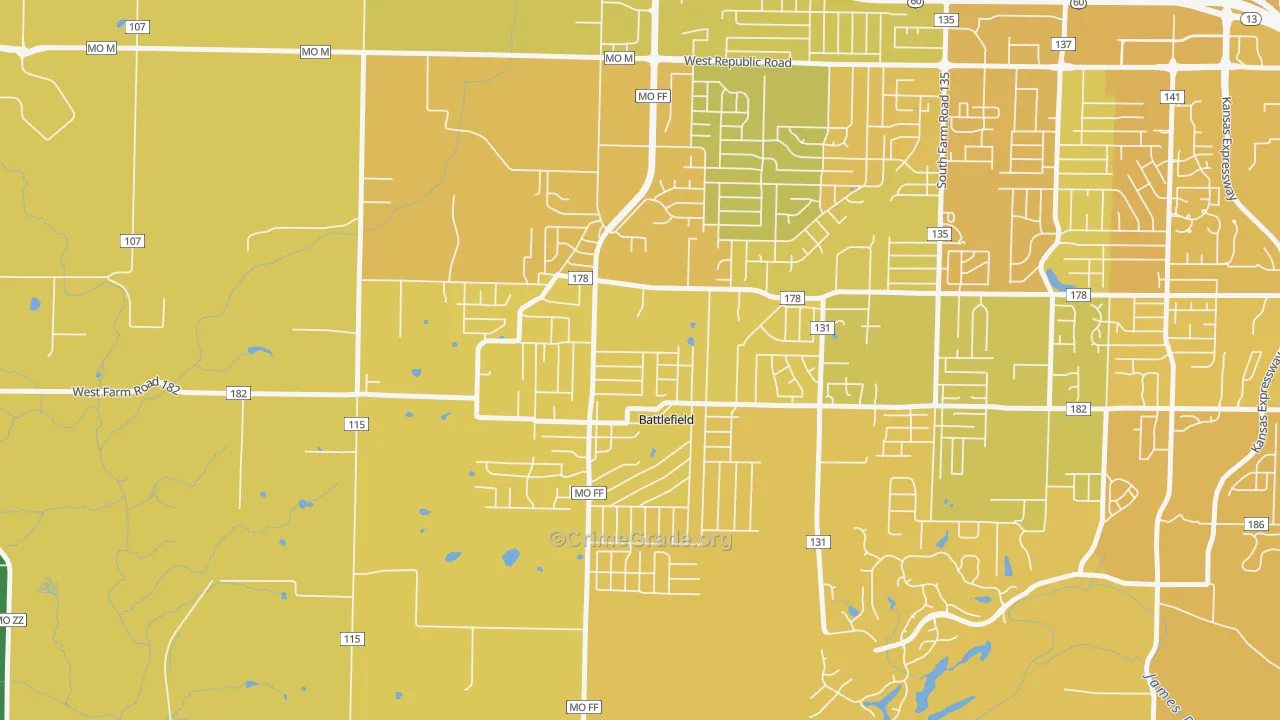 Battlefield, MO Map of Vehicle Theft Rates