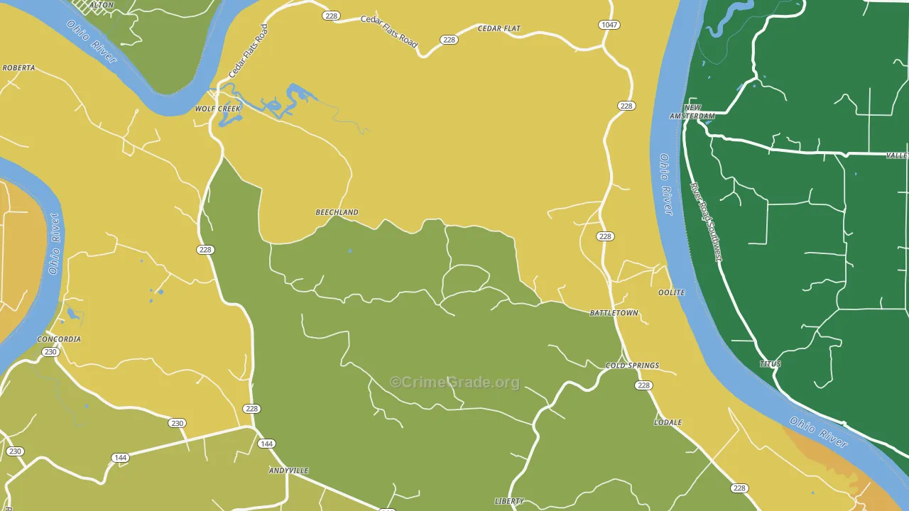Battletown, KY Map of Vehicle Theft Rates