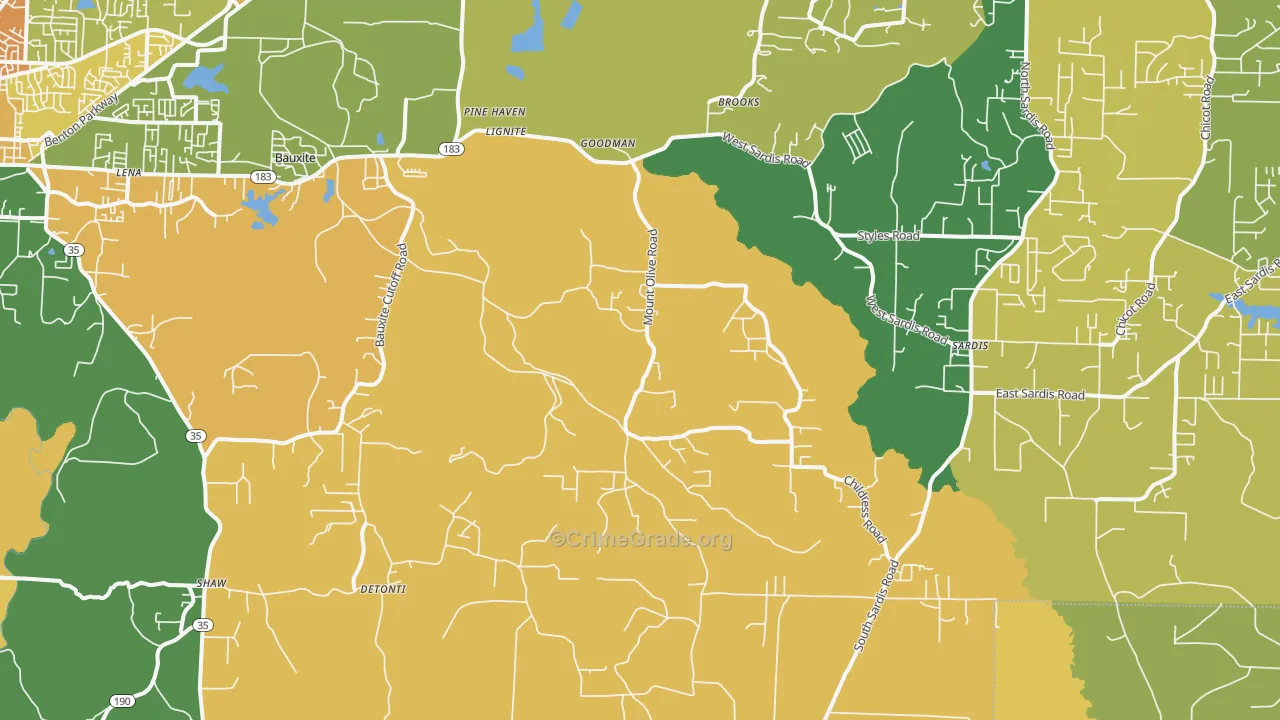 Bauxite, AR Map of Vehicle Theft Rates