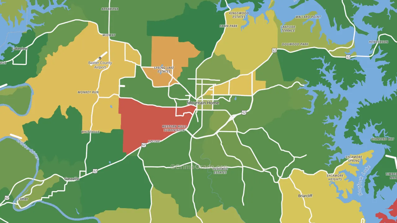 Baxter County, AR Map of Vehicle Theft Rates