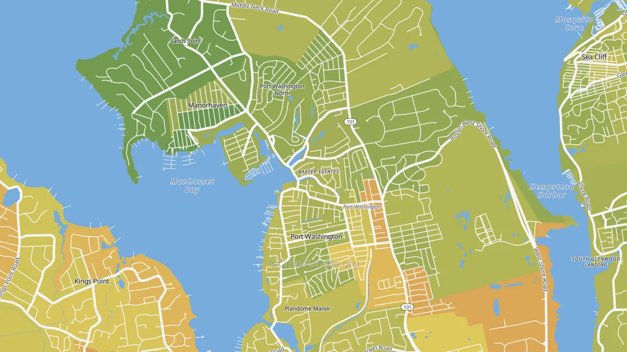 Baxter Estates, NY Map of Vehicle Theft Rates