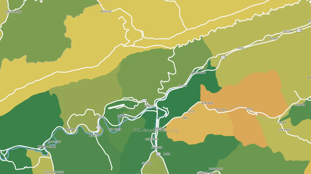 Baxter, KY Map of Vehicle Theft Rates