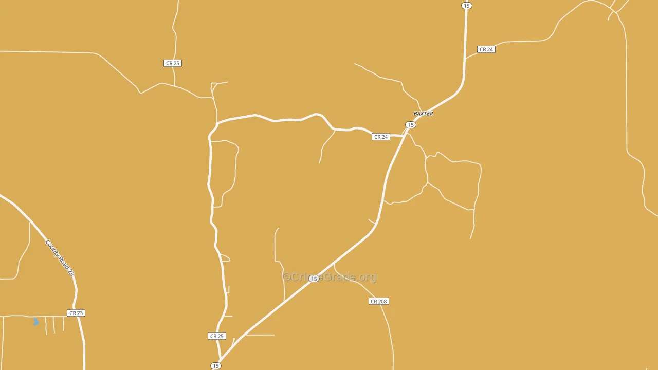 Baxter, MS Map of Vehicle Theft Rates