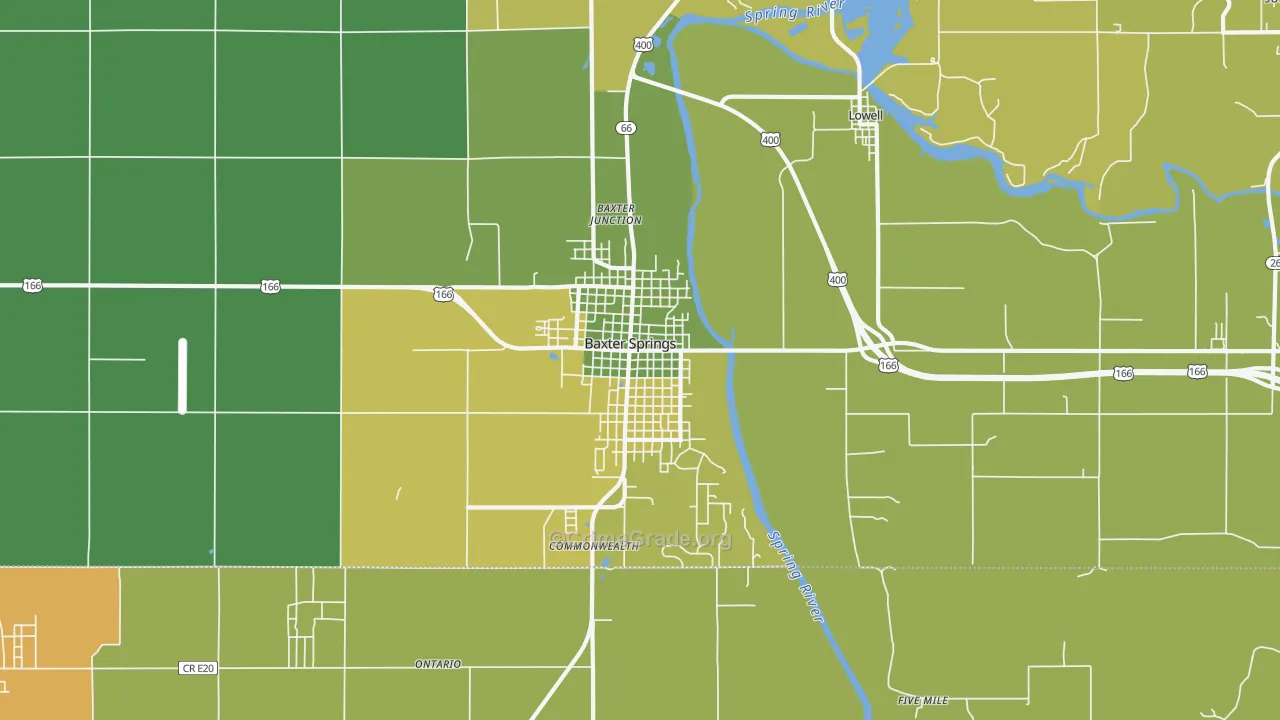 Baxter Springs, KS Map of Vehicle Theft Rates