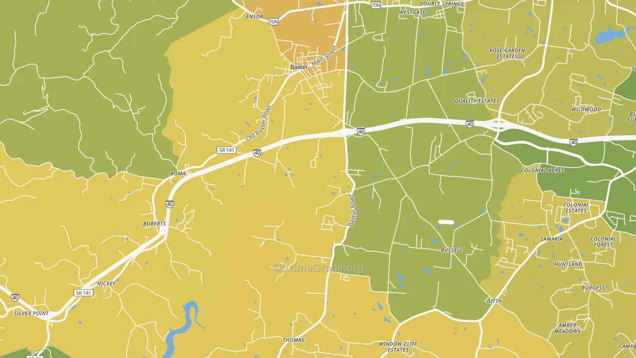 Baxter, TN Map of Vehicle Theft Rates