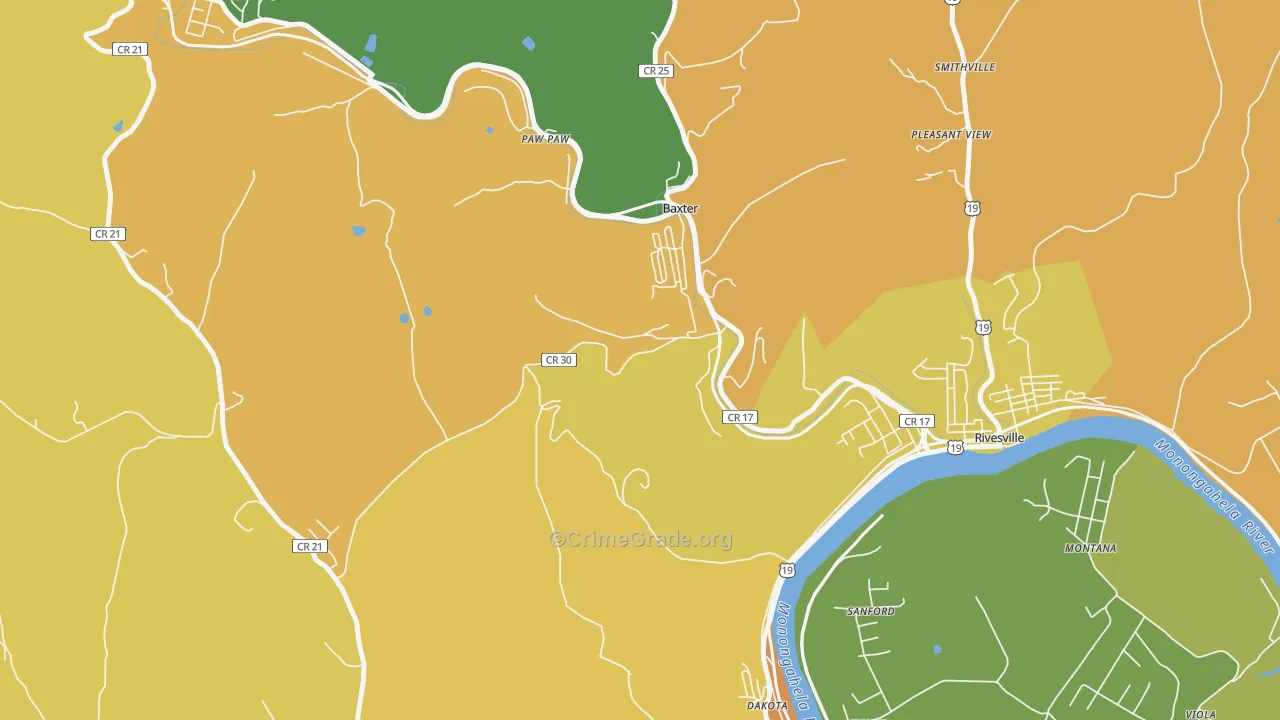 Baxter, WV Map of Vehicle Theft Rates