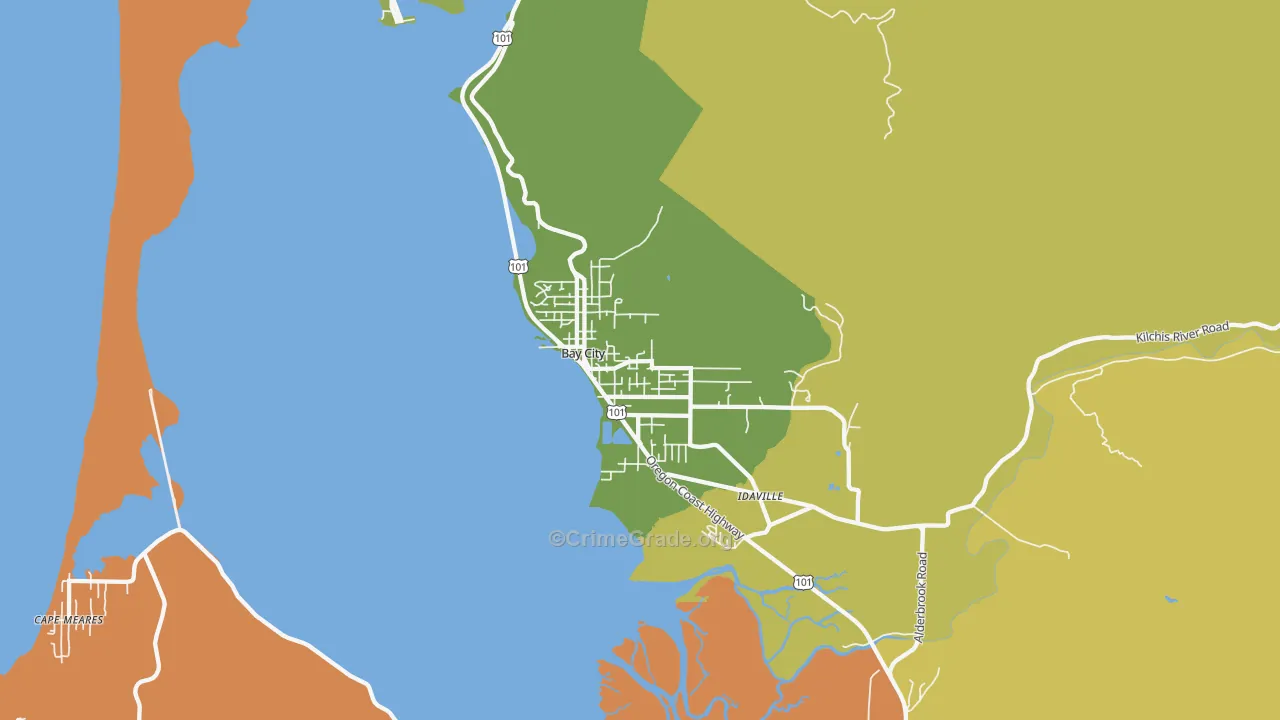 Bay City, OR Map of Vehicle Theft Rates