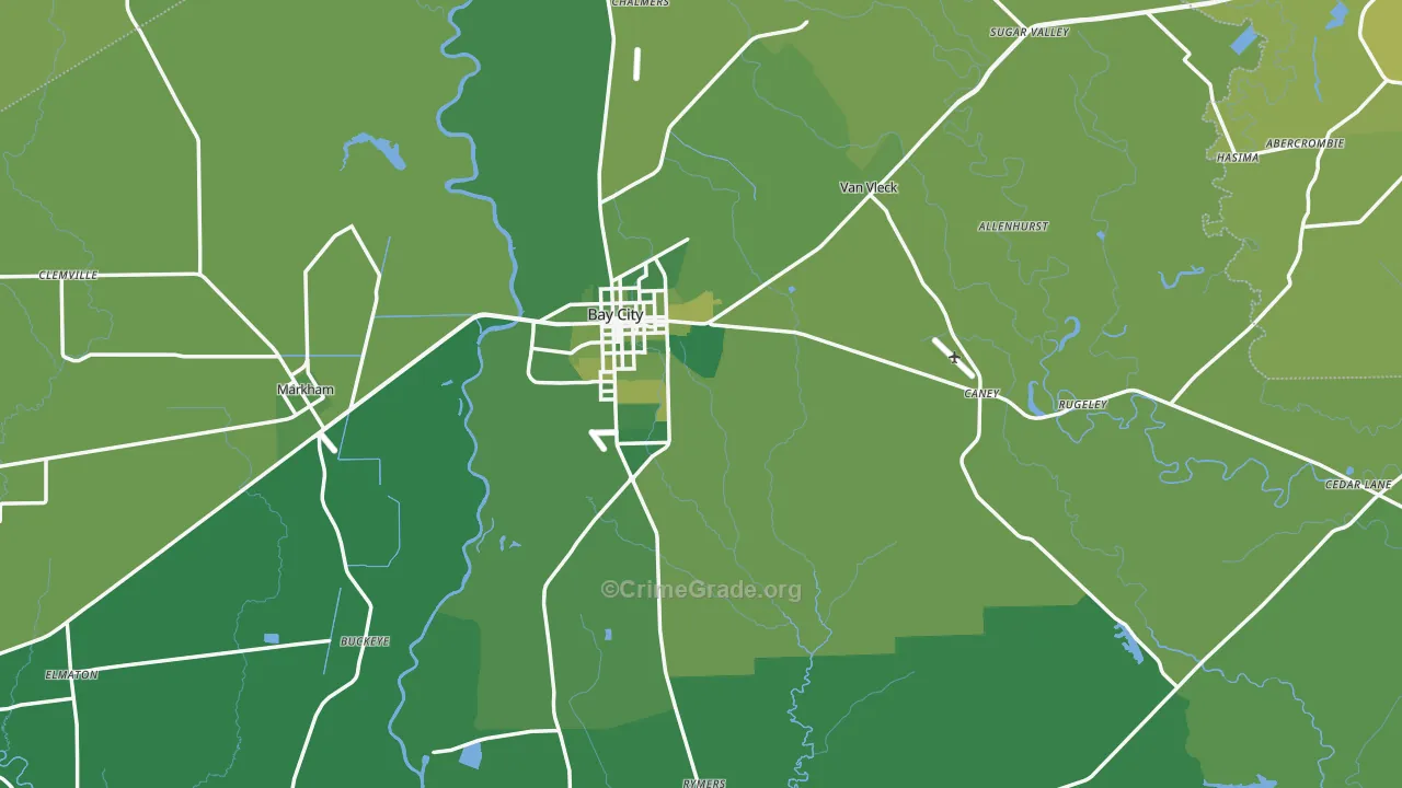 Bay City, TX Map of Vehicle Theft Rates