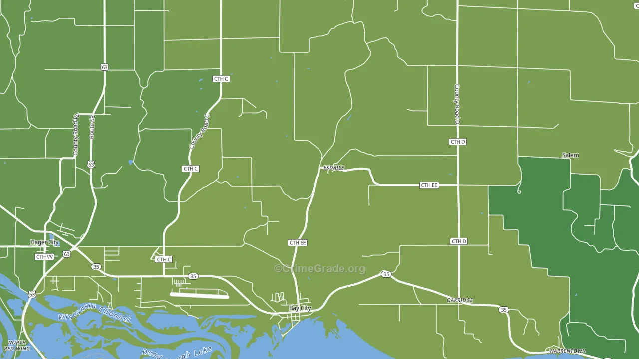 Bay City, WI Map of Vehicle Theft Rates