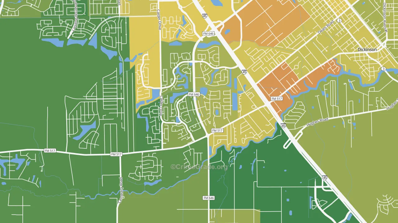 Bay Colony, League City, TX Map of Vehicle Theft Rates