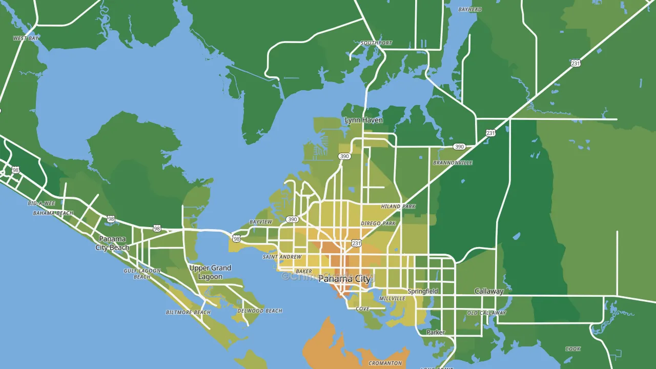 Bay County, FL Map of Vehicle Theft Rates