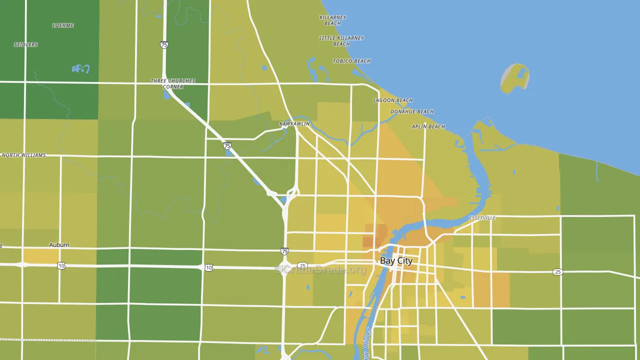 Bay County, MI Map of Vehicle Theft Rates