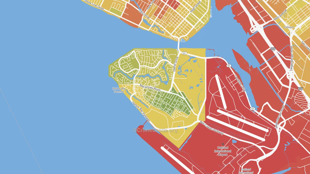 Bay Farm Island, Alameda, CA Map of Vehicle Theft Rates