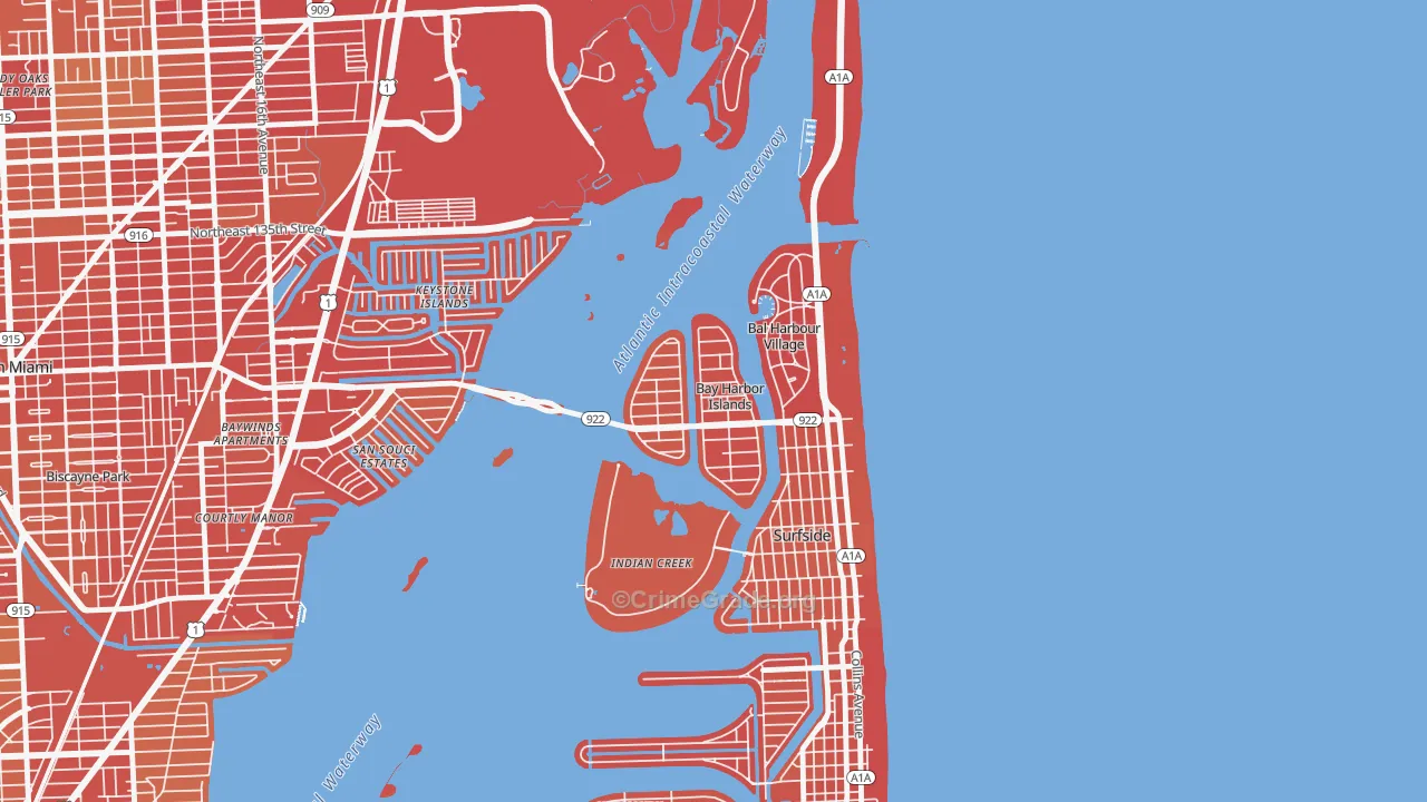 Bay Harbor Islands, FL Map of Vehicle Theft Rates