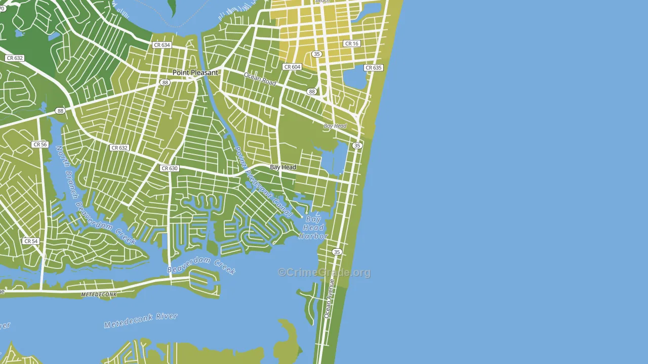 Bay Head, NJ Map of Vehicle Theft Rates